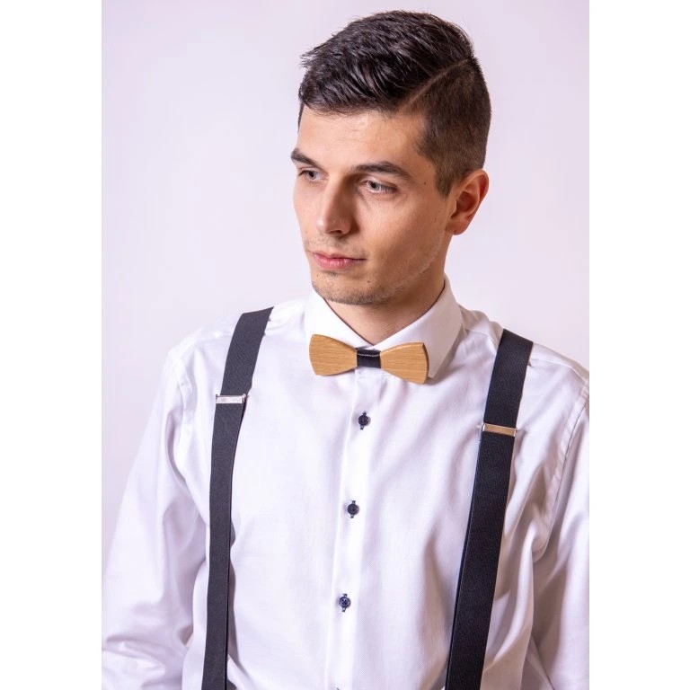 Set Drevený Motýlik a Elastické Traky- čierny 