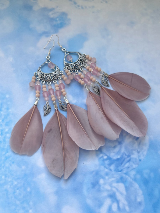 Peříčkové pudrové náušnice  02