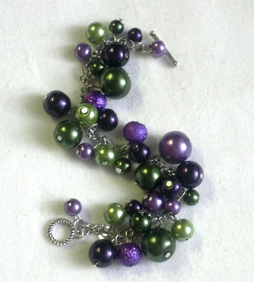 Fialovozelený perlový náramek