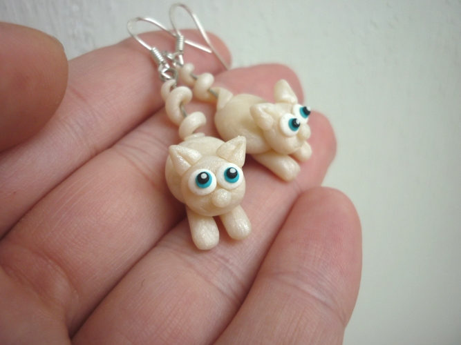 Kočičky modroočky v krémové barvě - náušnice