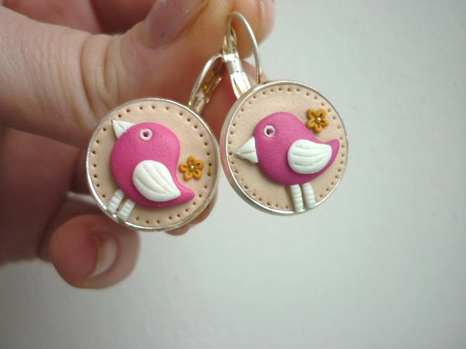 Fimo ptáčci v lůžku  - náušnice
