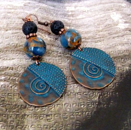 Náušnice - vykopávky (jaspis cloisonne blue, láva)