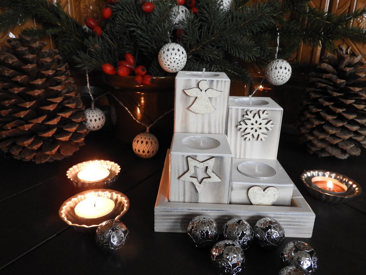 Adventní svícny s malou podložkou-bílé dřevoS