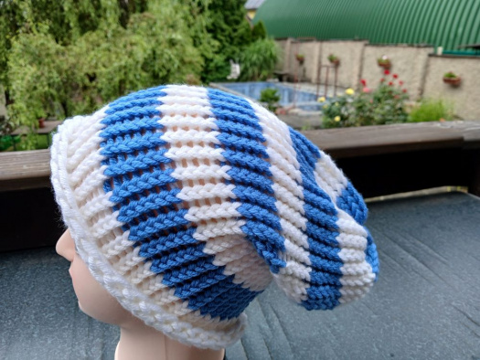 Pletená čepice 2v1 (modrá + bílá)