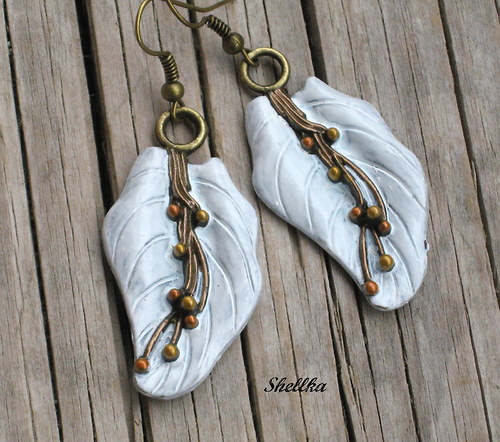 Náušnice s listy-zasněžené