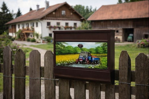 Ručně malovaná poštovní schránka s motivy aut a vlaků