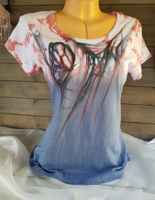 Dámské tričko,růžovo-šedé s motýlem (XL)