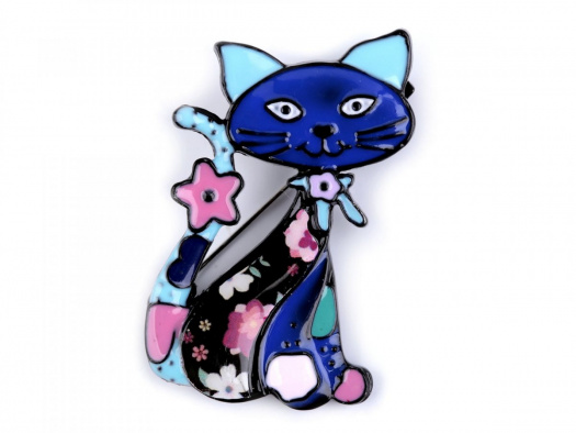 Kovová brož kočka - modrá