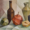 Zátiší s jablkem a lahví