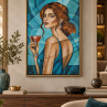 Portrait in Teal - originální olejomalba 60×40 cm