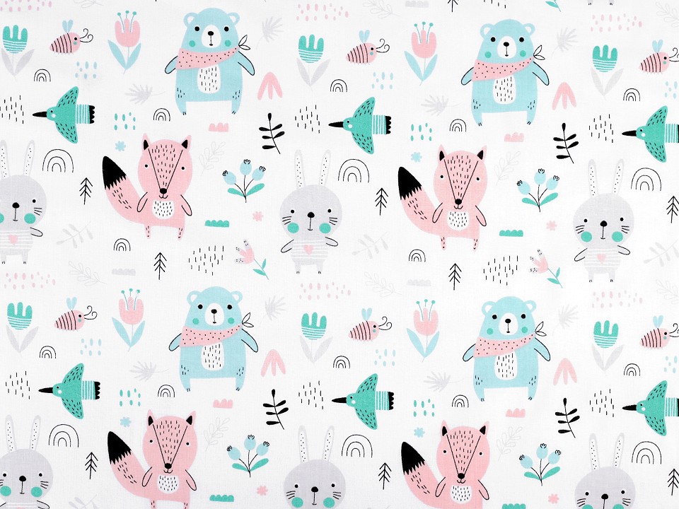 Bavlněná látka zvířátka šíře 160cm (10cm) - mintová