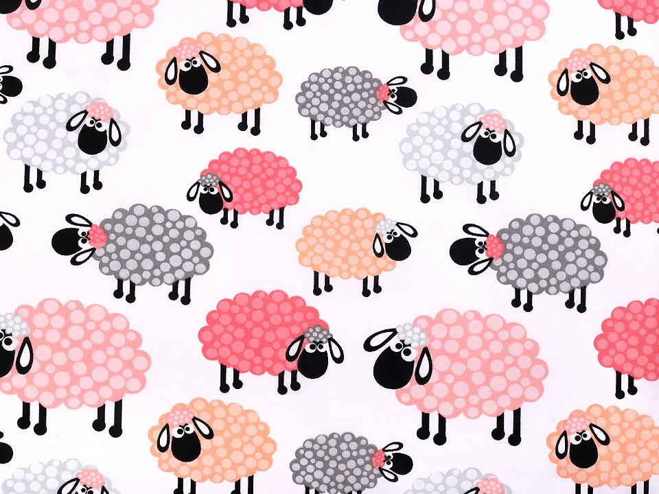 Bavlněná látka ovečka (10cm) - lososová