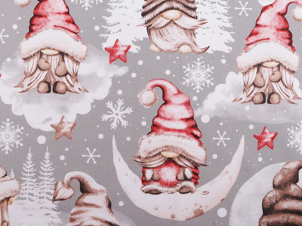 Vánoční bavlněná látka skřítek (10cm)