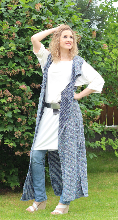 Modrorůžová vesta - dlouhá