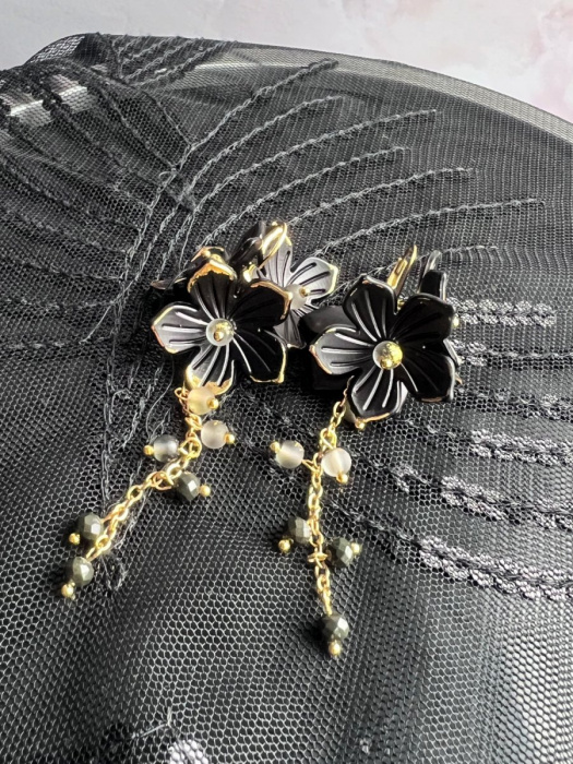 Černo-zlaté květy - náušnice