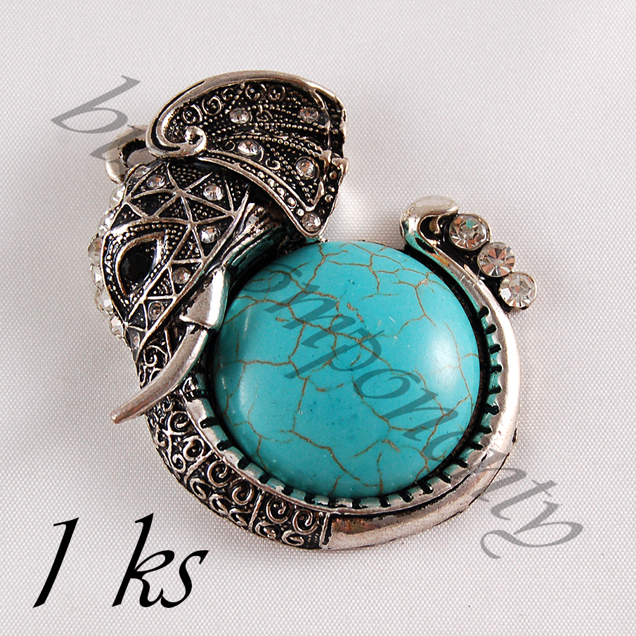 Velký slon s tyrkenitovým balónem, stříbrná  - 1ks (02 0598)