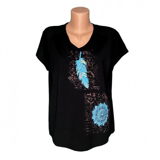 Dámské tričko s tyrkysovou mandalou a peříčkem