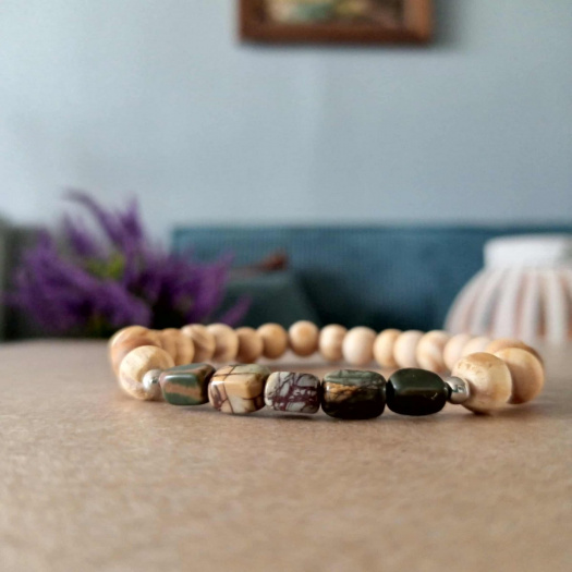 Náramek dřevo a jaspis