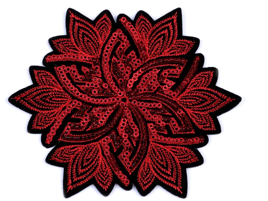 Nažehlovačka květ s flitry - červená