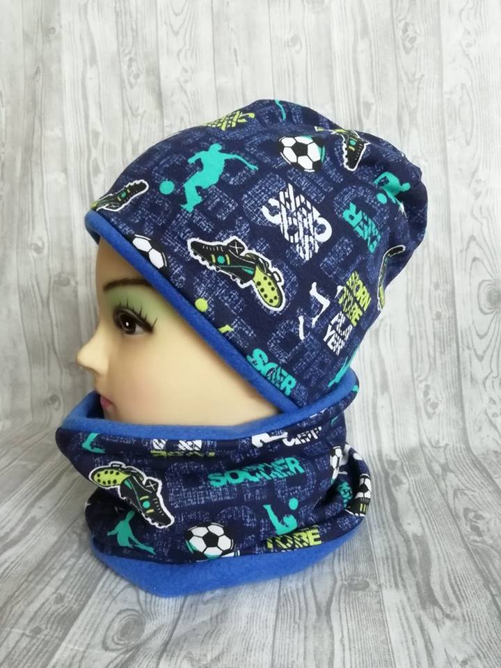 čepice a nákrčník-zimní modrý fotbalisti