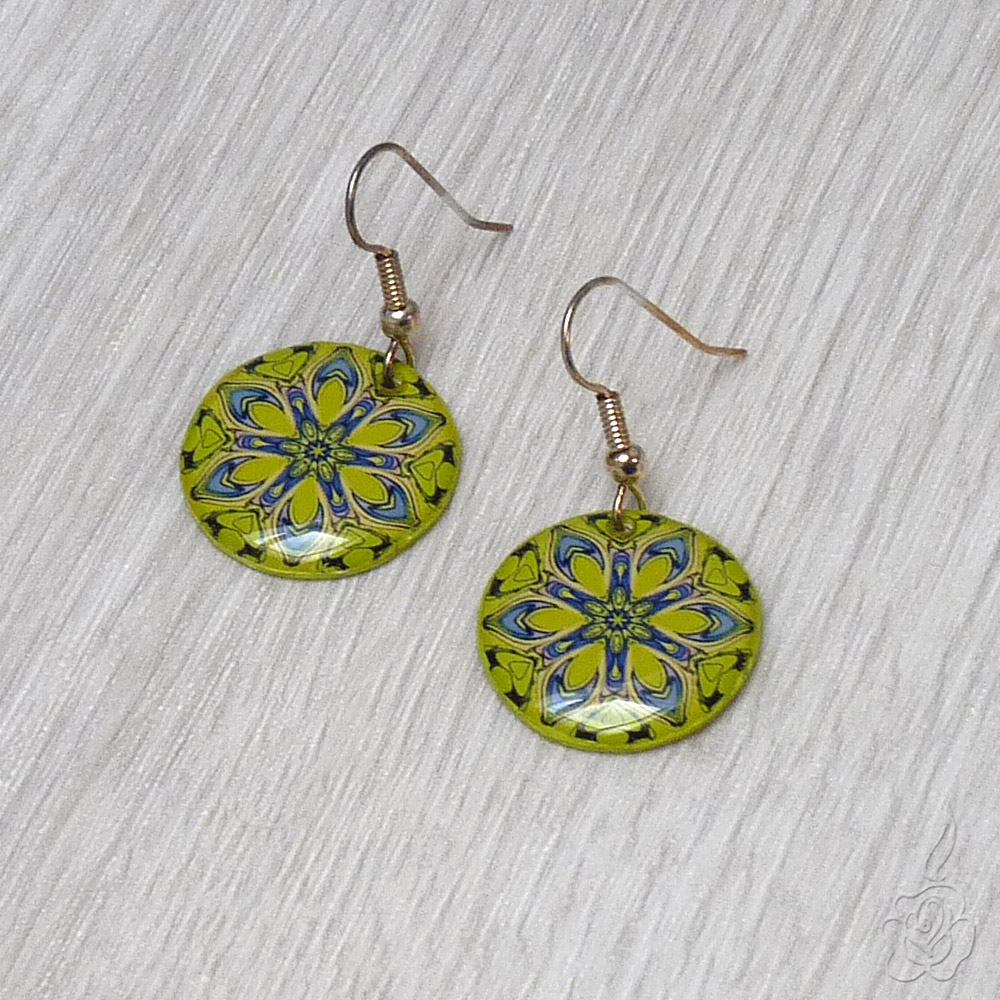 Zeleno modré náušnice s mandalou