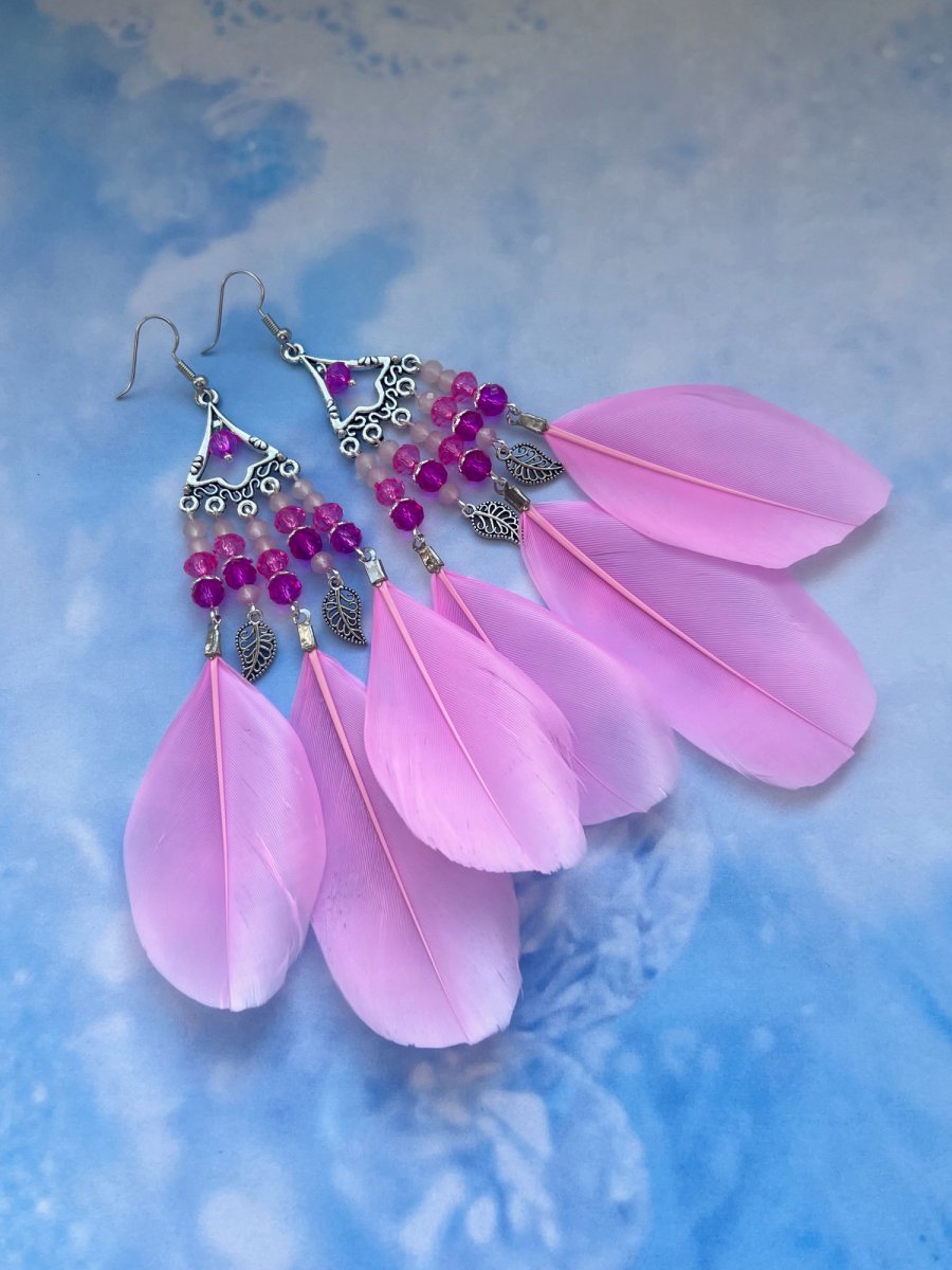 Peříčkové růžové náušnice