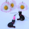 Náušnice s kočičkami - černé s růžovými srdíčky