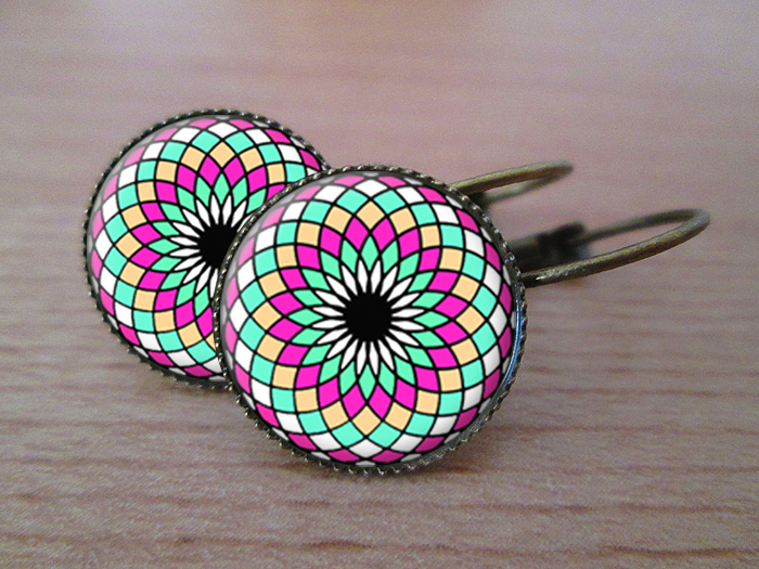 VINTAGE VISACÍ NÁUŠNICE - Barevná symetrie