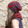 Pletená čepice - červené pruhování
