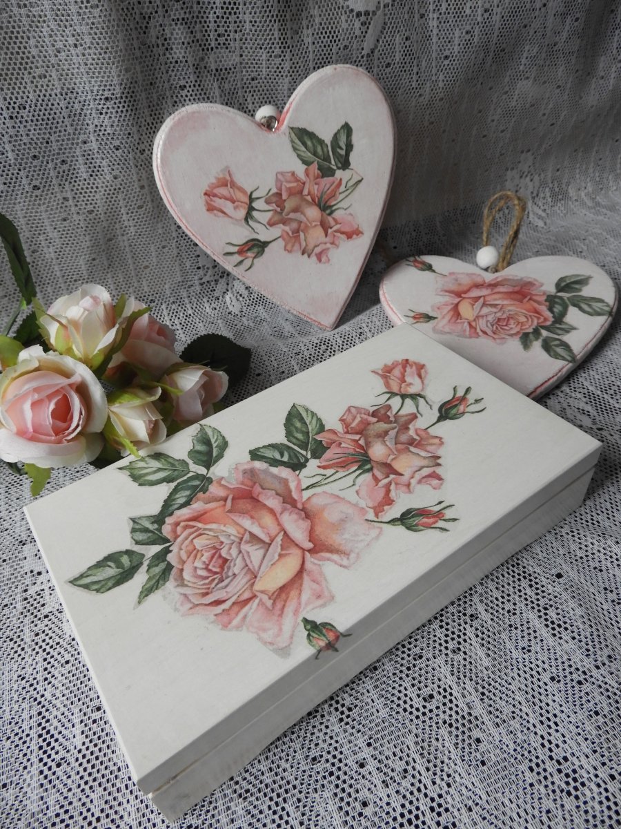 Krabička dárková, svatební romantická s vintage růžemi