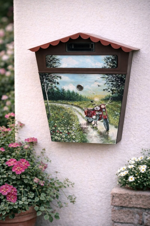 Poštovní schránky s motivem motorek, traktorů 