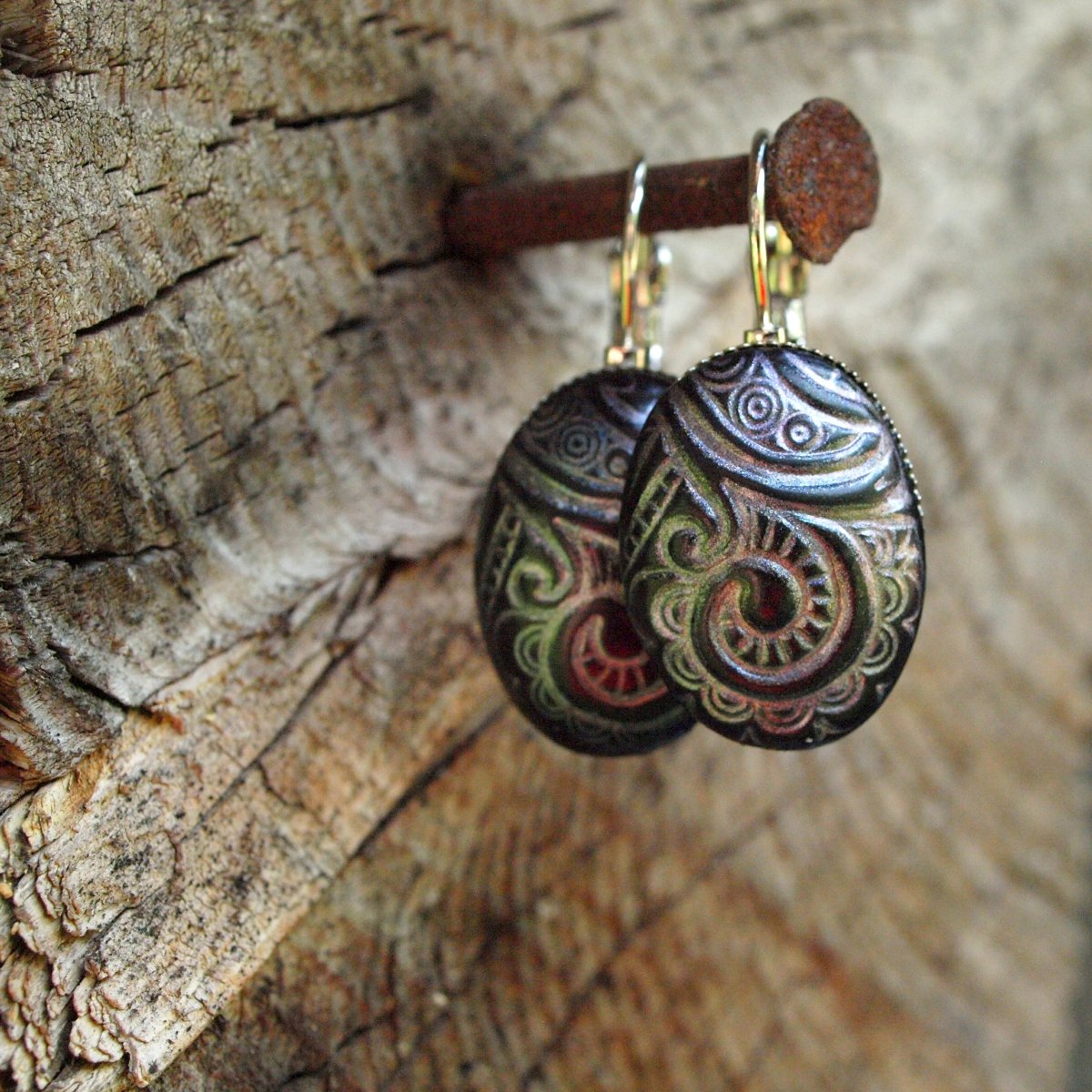 Náušnice - oválky duhové