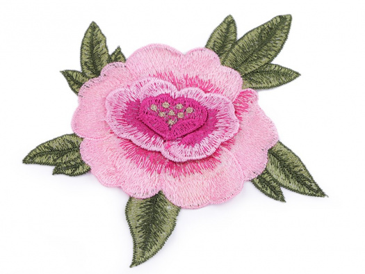 Vyšívaná aplikace růže 3D - sv. růžová