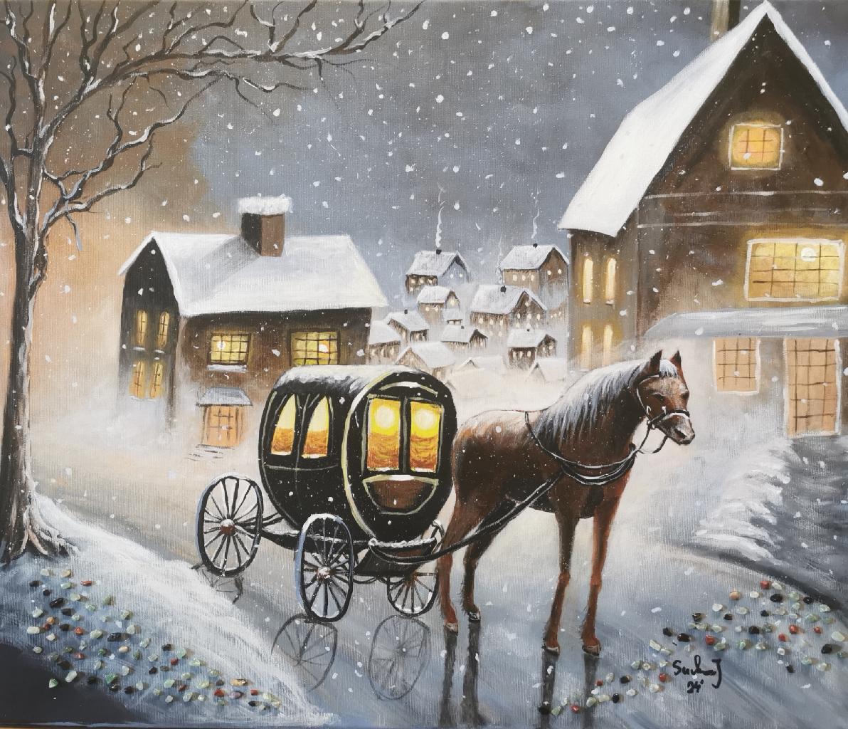 Kočár v zimě s minerály 