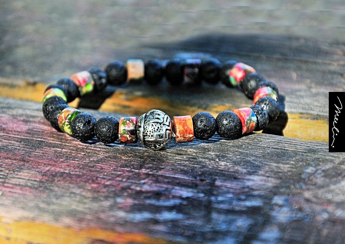 Mantra - lávový kámen, jaspis, pyrit