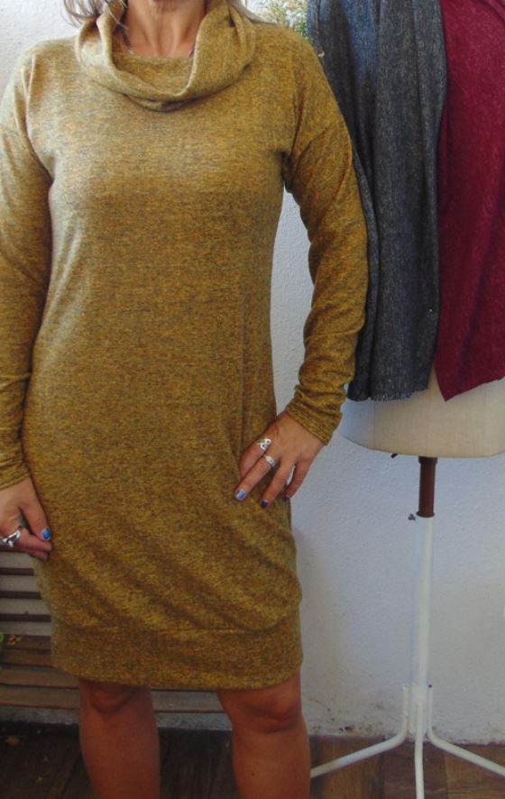 Šaty s rolákem - žlutý melír S - XXL