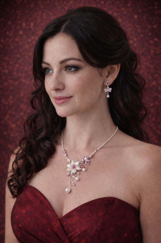 Náhrdelník a náušnice – elegantní květ se růžovými tóny