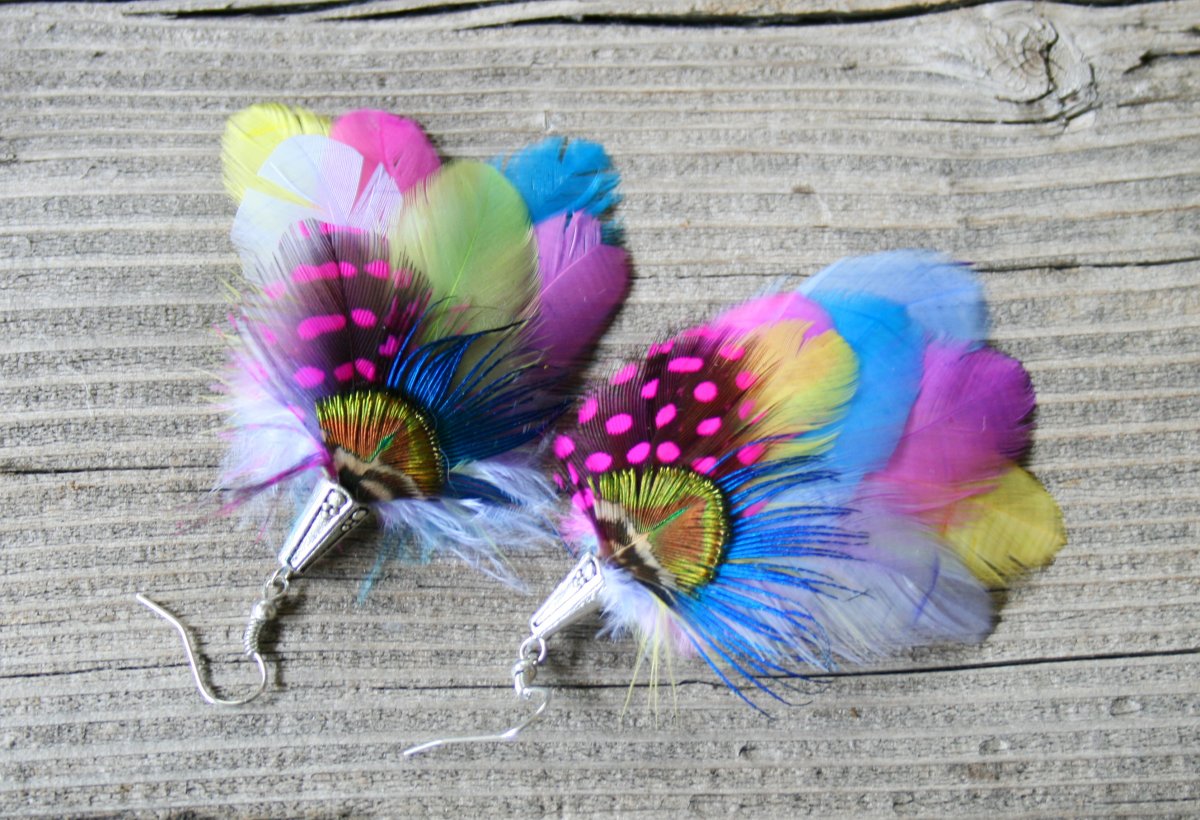 Rainbow cloud- peříčkové náušnice