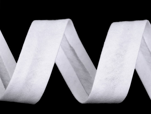 Šikmý úpletový bavlněný proužek šíře 20 mm (1m) - bílá