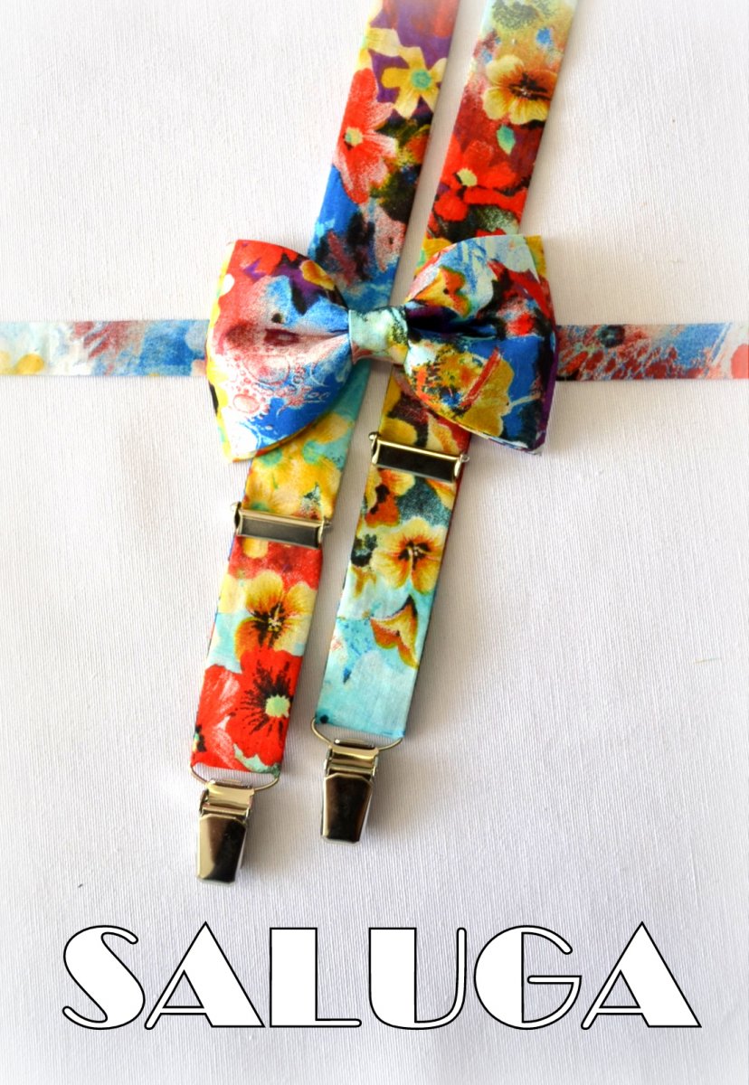 pánský set motýlek + šle květinový