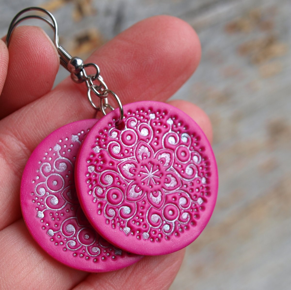 Náušnice - ornament růžovostříbrný