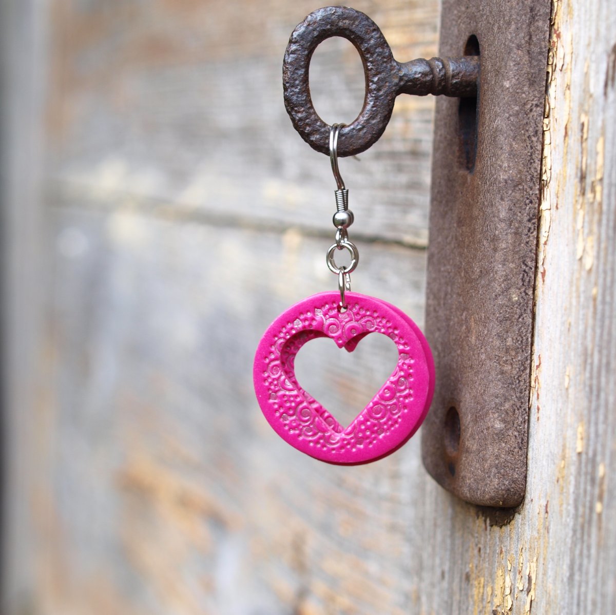 Náušnice - srdce růžovostříbrné