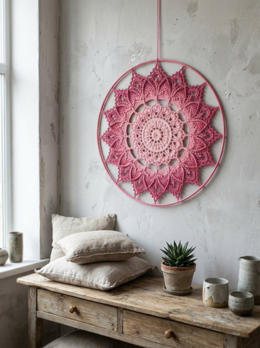 Mandala Růžová hvězda - průměr 45 cm