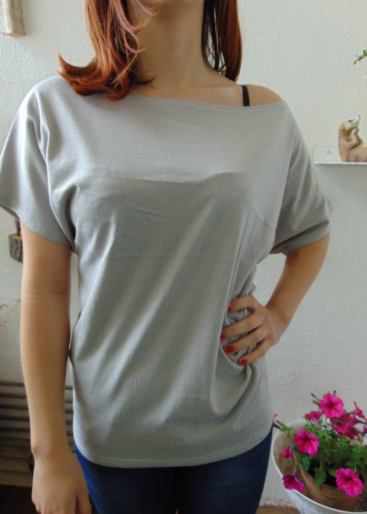 Volné tričko - barva šedá (bavlna)