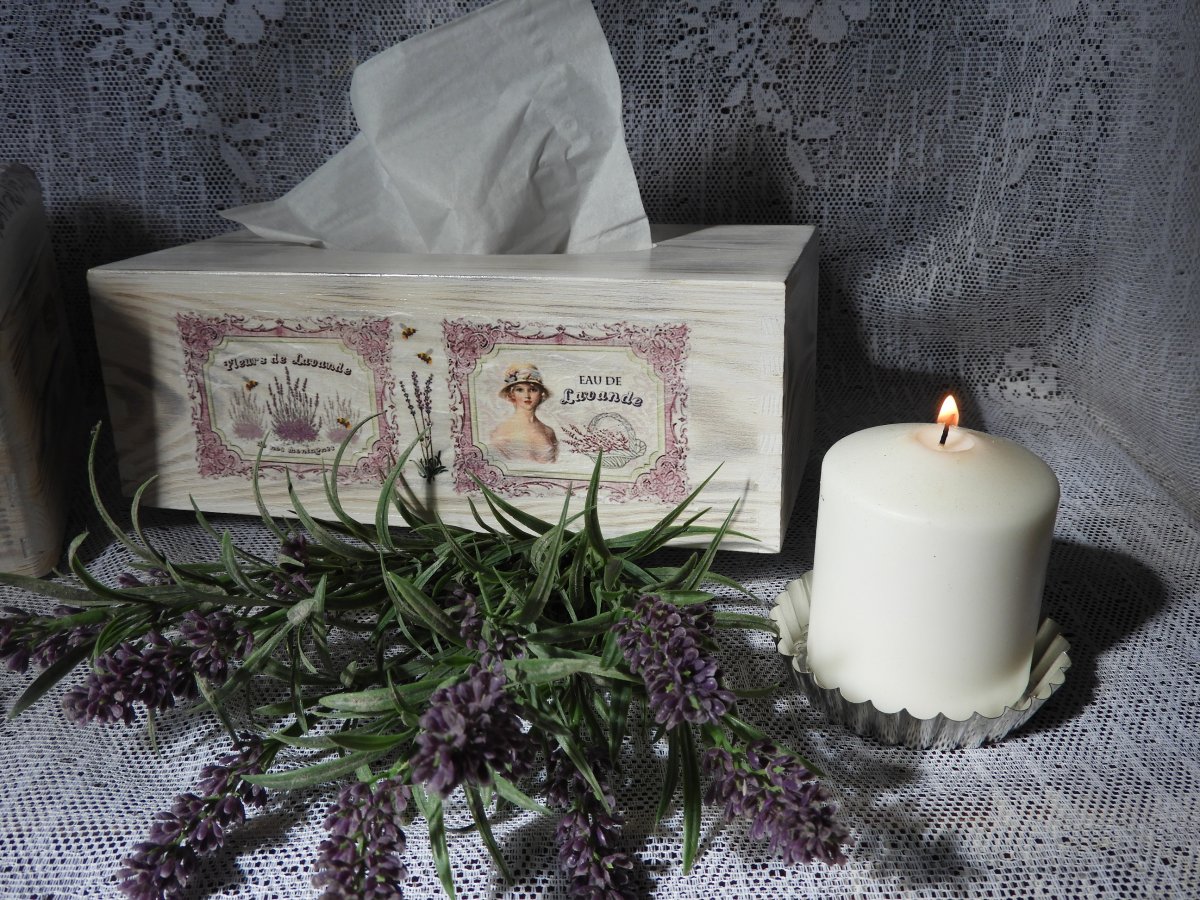 Krabička na kapesníky Levandule vintage