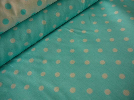Bavlněná látka - metráž - bílý puntík na tyrkysové - š. 150 cm