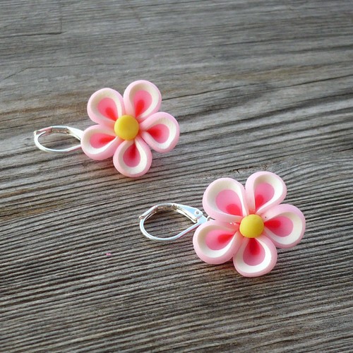 Bílorůžové květinky - náušnice