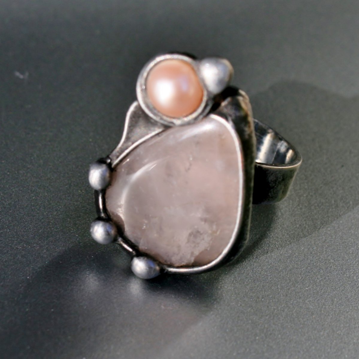 Prsten - růženín, říční perla   