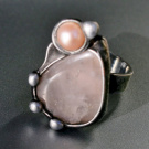 Prsten - růženín, říční perla   