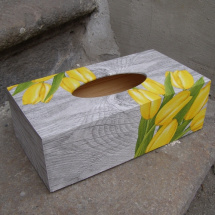 Krabice na kapesníky - Žluté tulipány na šedivé